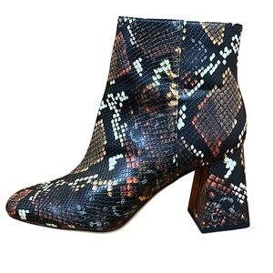 Sam Edelman Circus Snakeskin Boots Black Brown White Vegan Square Heel Booties